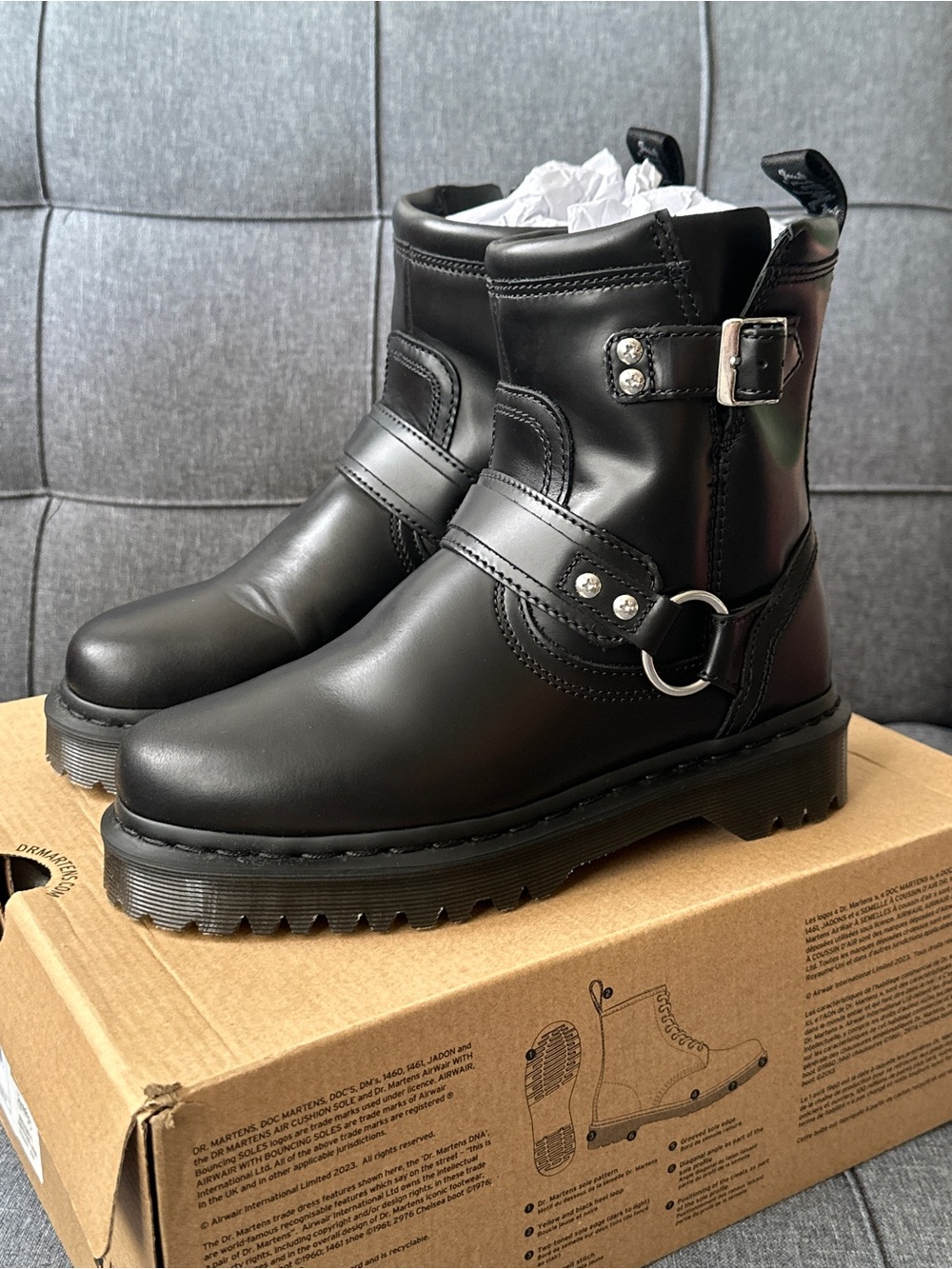 Dr. Martens Black Leather Harness Combat Boots